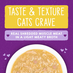 Savoureux effiloché de poulet dans bouillon par Stella & Chewy's, stimule l'appétit des chats exigeants.