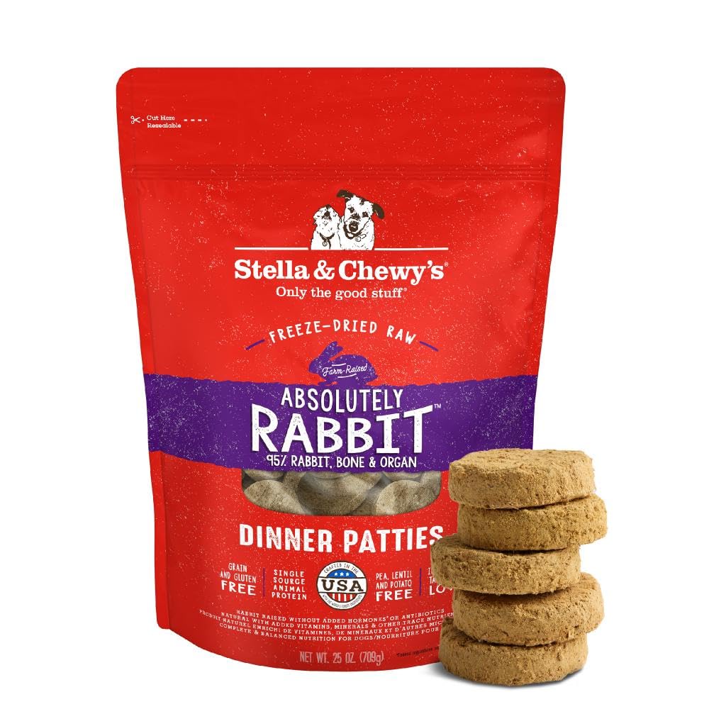 Stella & Chewy's galettes lyophilisées lapin, repas principal attrayant pour chiens difficiles.