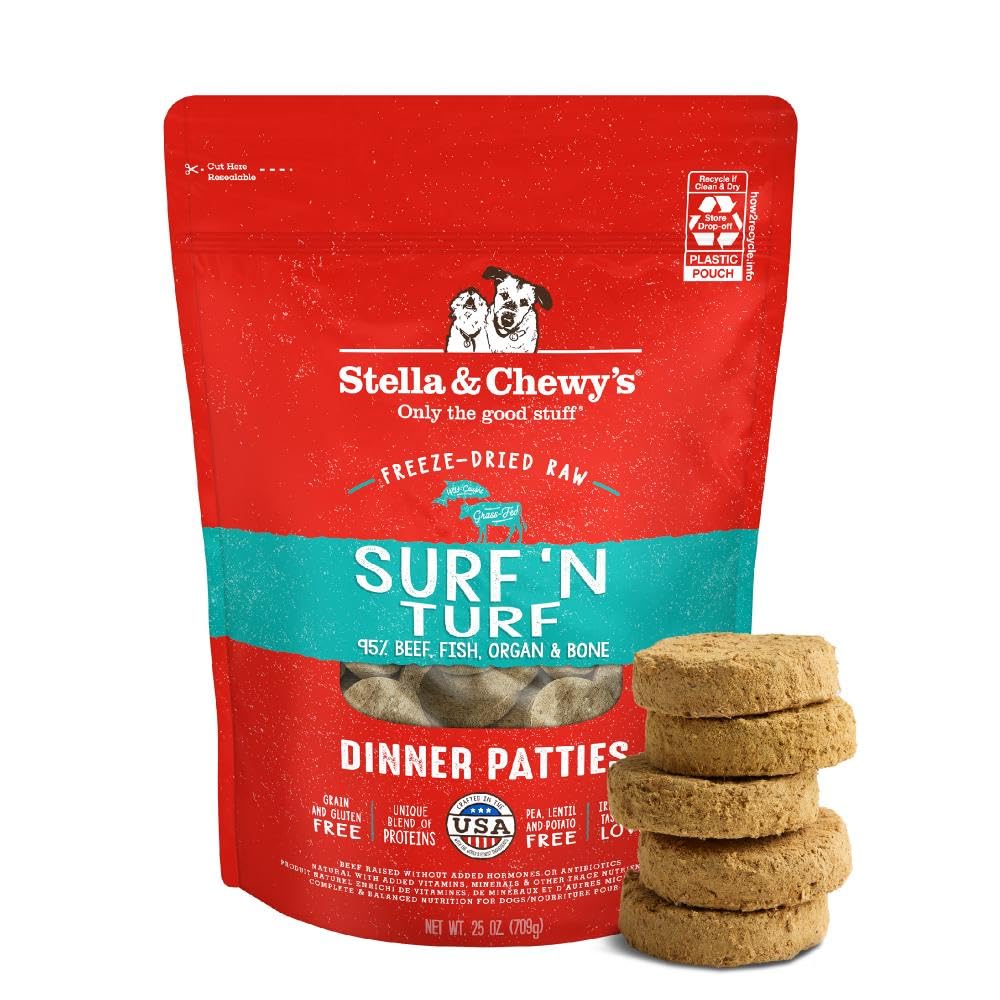 Galettes Stella & Chewy's Surf et Terre saumon et boeuf, repas complet pour chiens