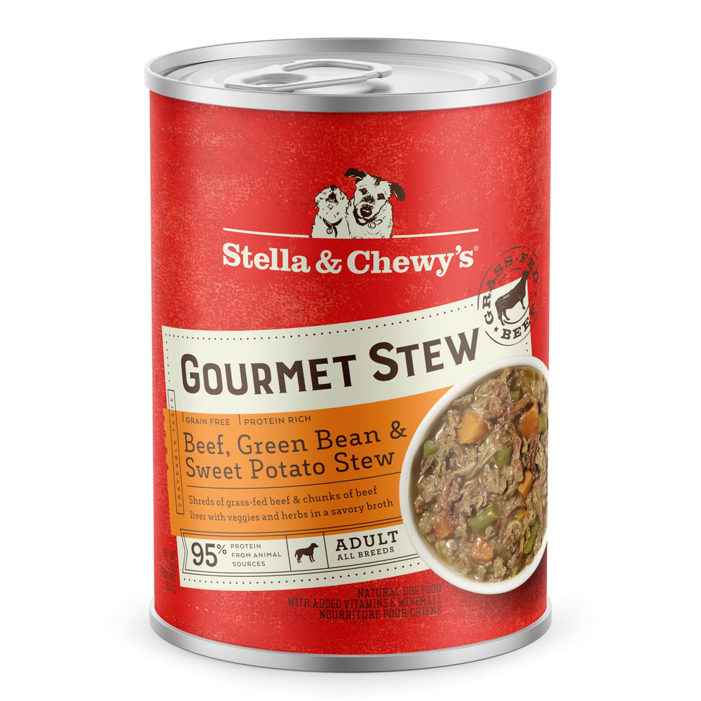 Stella & Chewy's boeuf en ragoût: texture mijotée, parfait comme repas principal pour chiens.