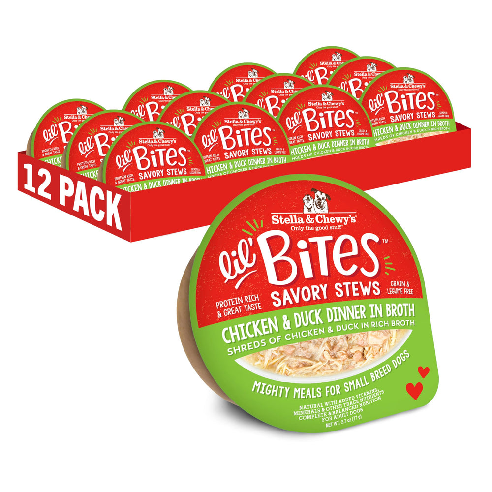 Stella & Chewy's Lil Bites Savory Stews: morceaux de poulet et canard dans bouillon savoureux.