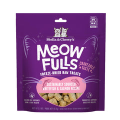 Stella & Chewy's Meowfulls, boîte poisson blanc et saumon, saveur attrayante pour chats gourmets.