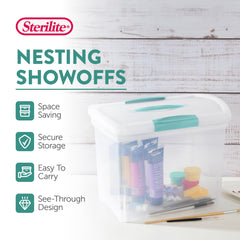 Sterilite ShowOffs: couvercle verrouillable bleu facilitant le transport sécurisé.