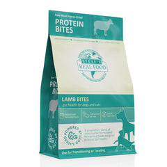 Steve's Real Food Protein Bites - emballage visible, friandise naturelle pour chiens et chats.