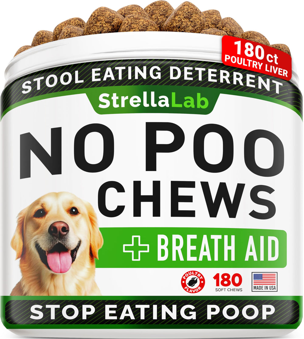 STRELLALAB bouchées deterrentes coprophagie – paquet visible et hygiène améliorée pour chien.