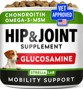 STRELLALAB Hip & Joint : bouteille avec bouchées bacon pour mobilité canine