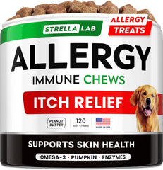 STRELLALAB bouchées allergie chien – bouteille Omega3, soutien peau et poil.