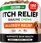 Gomme StrellaLab pour chien, relief allergie, peau et poil improves.