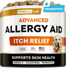 STRELLALAB emballage des bouchées allergie chien pour une routine pratique.