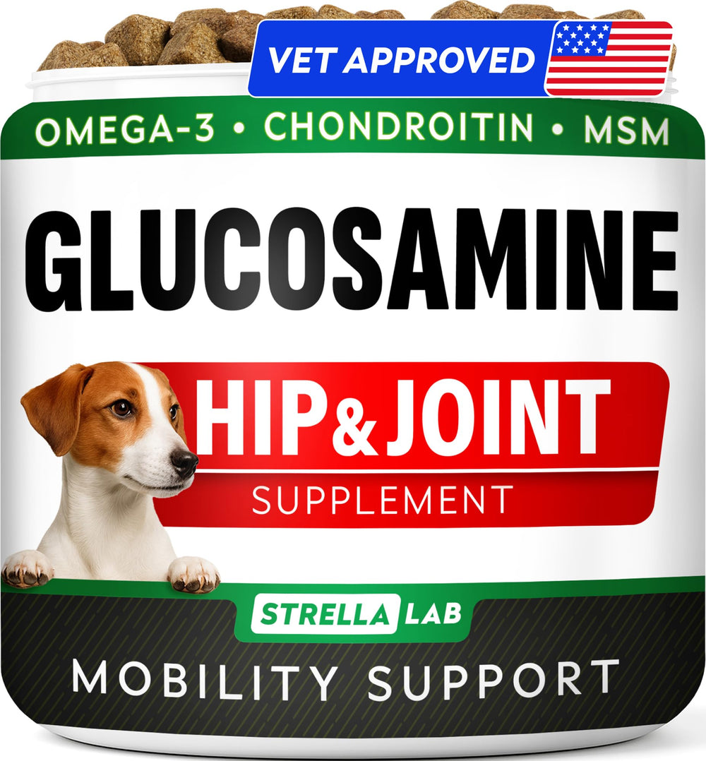 STRELLALAB glucosamine-chews pour articulations du chien, soutien mobilité quotidienne.