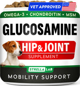 STRELLALAB glucosamine-chews pour articulations du chien, soutien mobilité quotidienne.