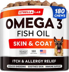 StrellaLab Omega-3 pour chien friandises 180ct: source naturelle d'omega-3 pour la peau