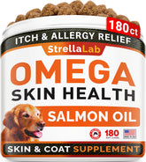 Jarre STRELLALAB Omega3 pour chiens, friandises saumon savoureuses et pratiques.