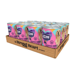Strongheart nourriture humide pour chien boeuf hache en boîte, soutient muscles et énergie.