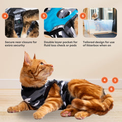 Suitical: vue arrière montre l'ajustement confortable autour du corps du chat.