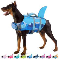 SUNFURA gilet de sauvetage pour chien bleu camouflage, pratique en plage et bateau.