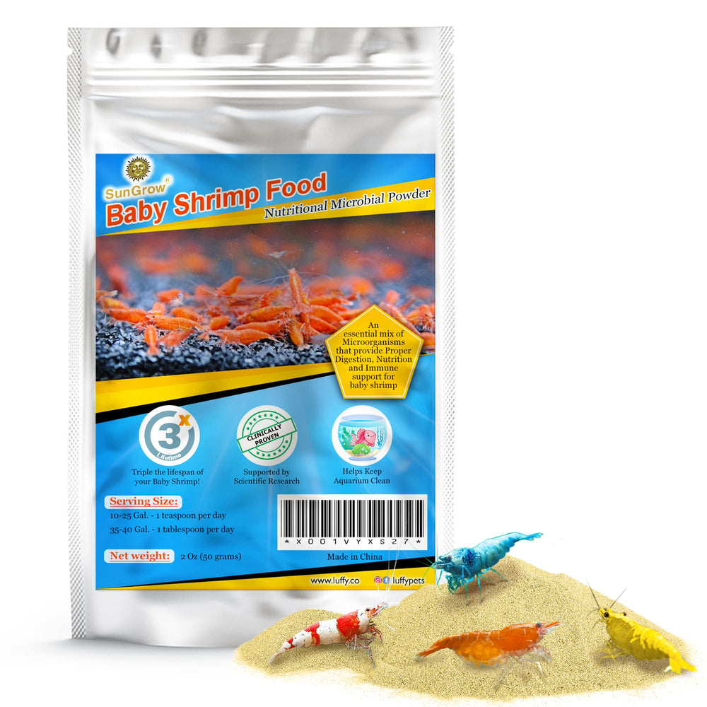SunGrow Alimentation crevettes bébé et alevins – emballage pratique et clair pour démarrer l’alimentation.