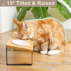 Sunhoo support bois naturel – socle stable pour repas de chat