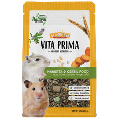 Sunseed Vita Prima emballage montrant une alimentation adaptée pour hamsters et gerbilles domestiques.