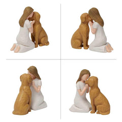 Figurine SUTIMAS chien brun et fille, souvenir précieux.