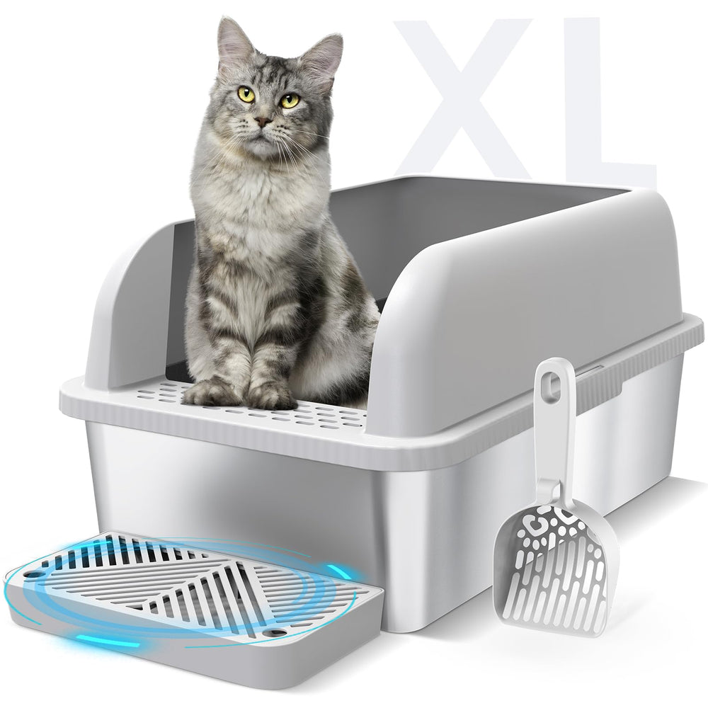 Suzzipaws bac-litiere-xl en acier inoxydable avec couvercle pour grands chats.