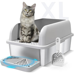 Suzzipaws bac-litiere-xl en acier inoxydable avec couvercle pour grands chats.