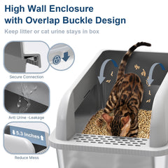 Suzzipaws – boîte-litière anti-fuite en acier inox, sécurité et propreté renforcées.