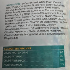 Sweet Harvest : ingrédients naturels enrichis en vitamines et minéraux pour oiseaux heureux.