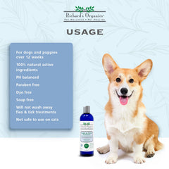 Richard’s Organics shampoing chien apaisement peau: apaise irritations et peau sensible.