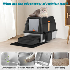 SZEE boîte litière acier inox double porte pour sécurité accrue.