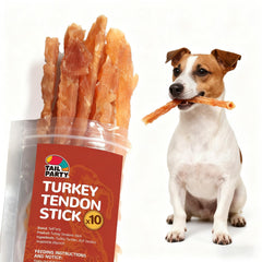 TailParty Tendons de Dinde – emballage de 10 bâtonnets, friandises durables pour entraînement.