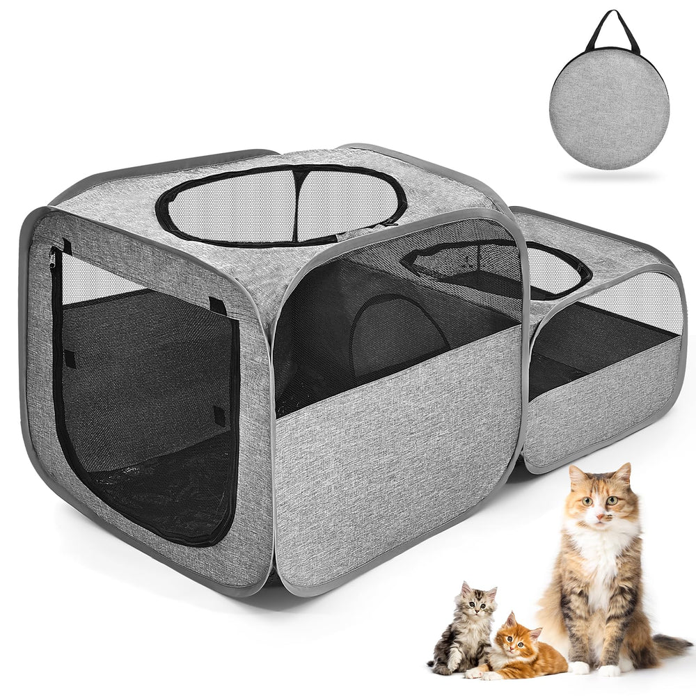 TailTastic grand parc chat 2-en-1 pliable, espace jeu extérieur sûr.
