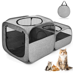 TailTastic grand parc chat 2-en-1 pliable, espace jeu extérieur sûr.
