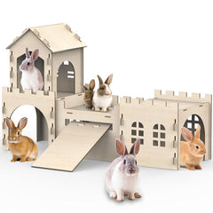 TankMatDecor: maison lapin bois etage rampe, espace naturel et sécurisé.