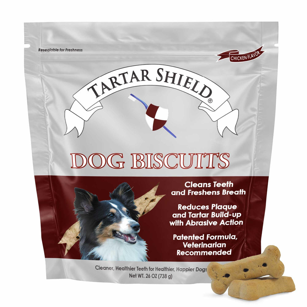 Tartar Shield: biscuit dentaire au poulet croustillant pour dents propres et gencives saines.