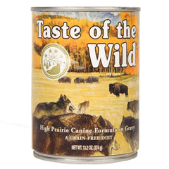 Taste of the Wild High Prairie, boîte pour chien en sauce, repas équilibré et savoureux.