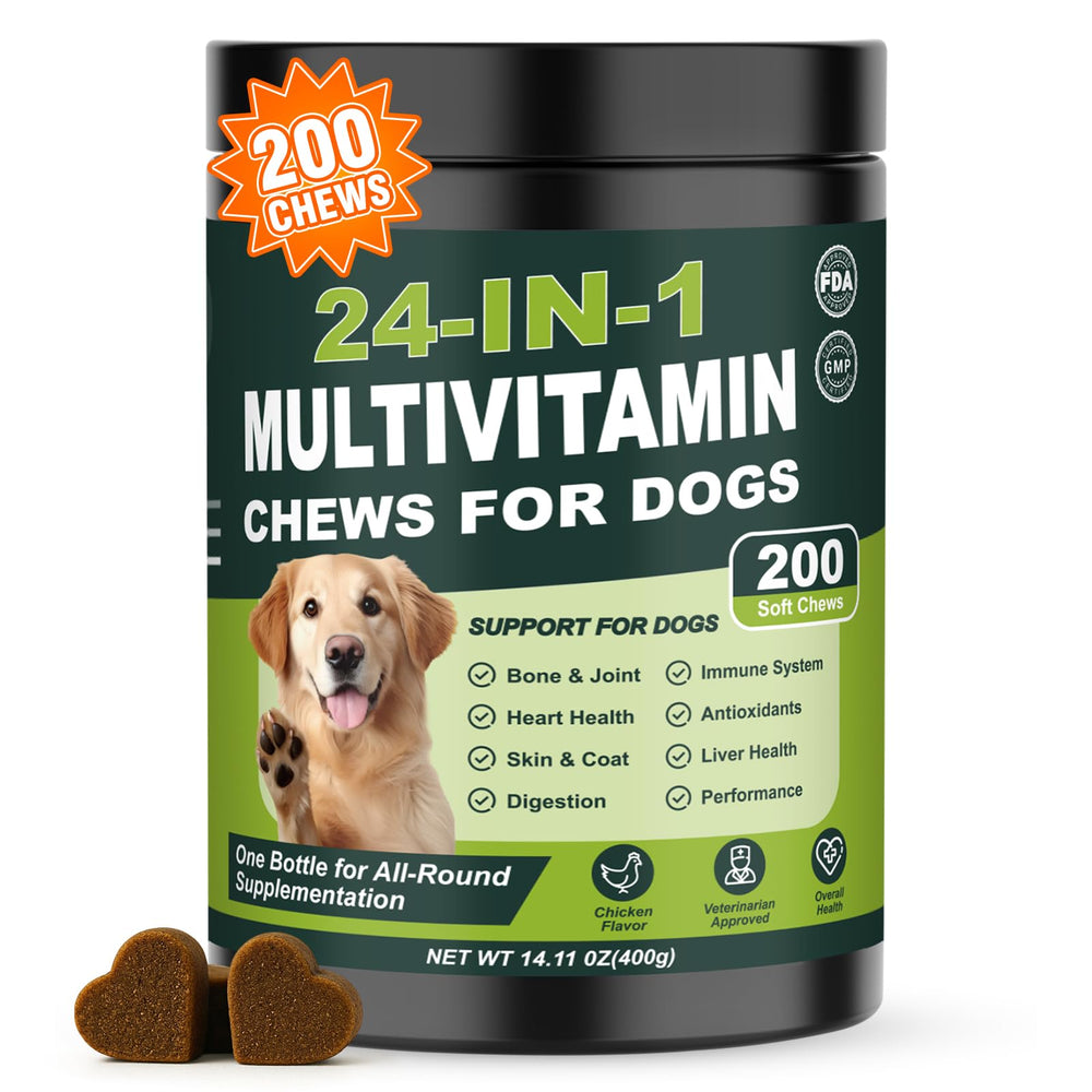 Tciika 24‑en‑1 vitamines chien – flacon et comprimés à mâcher pour le pelage sain
