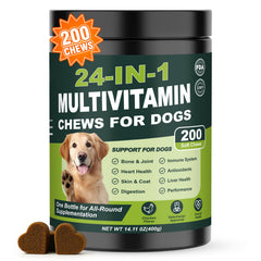 Tciika 24‑en‑1 vitamines chien – flacon et comprimés à mâcher pour le pelage sain