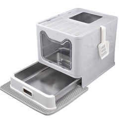 Boîte Tehoao fermee en inox avec entrée avant et sortie haute, réduction des éclaboussures.