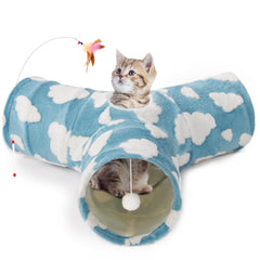 Tempcore tunnel pour chat bleu nuage 3 voies stimule l'exercice et l'exploration.