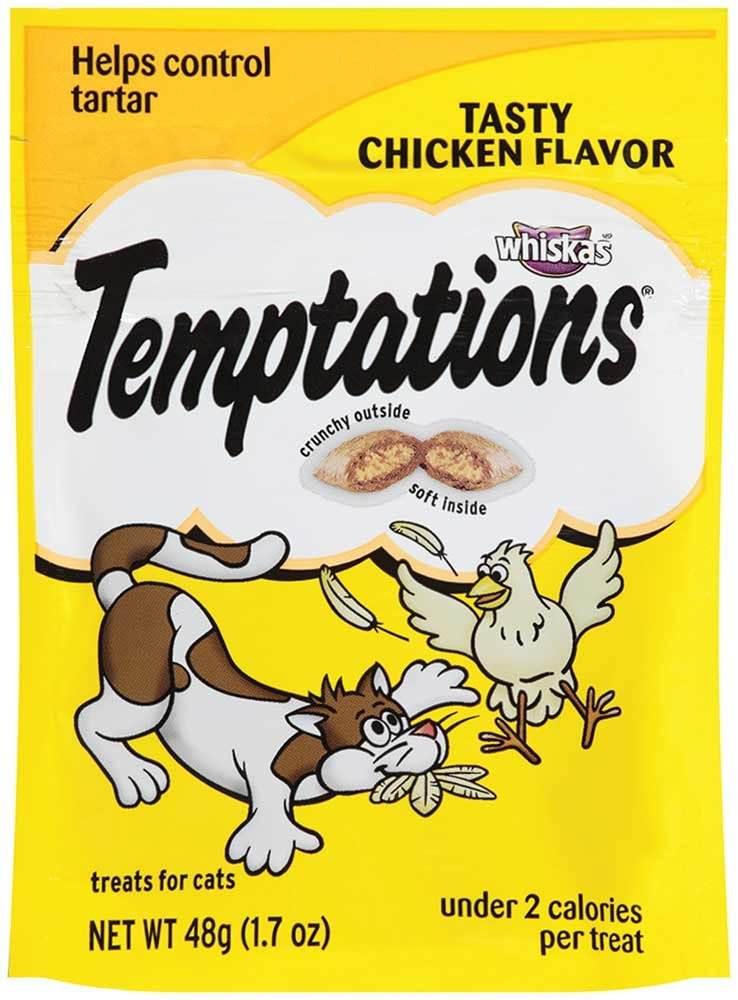 Temptations chat poulet croquant-exterieur creme-interieure, expérience texturée pour récompenser.