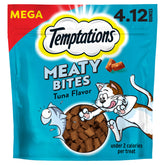 Friandise Temptations : morceaux carnés au thon, sachet refermable pour fraîcheur durable.