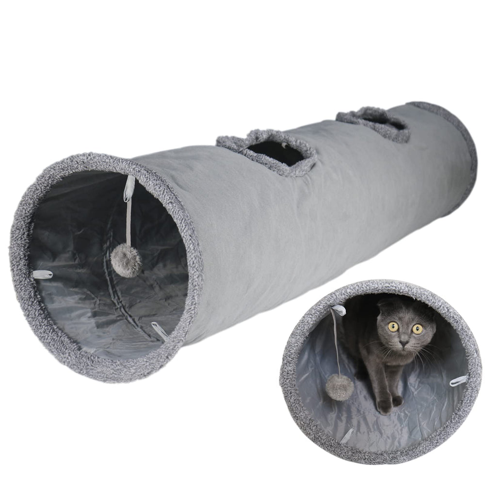 Terunat Tunnel Chat intérieur 51x12 gris suede, espace généreux pour jeux et exercice.