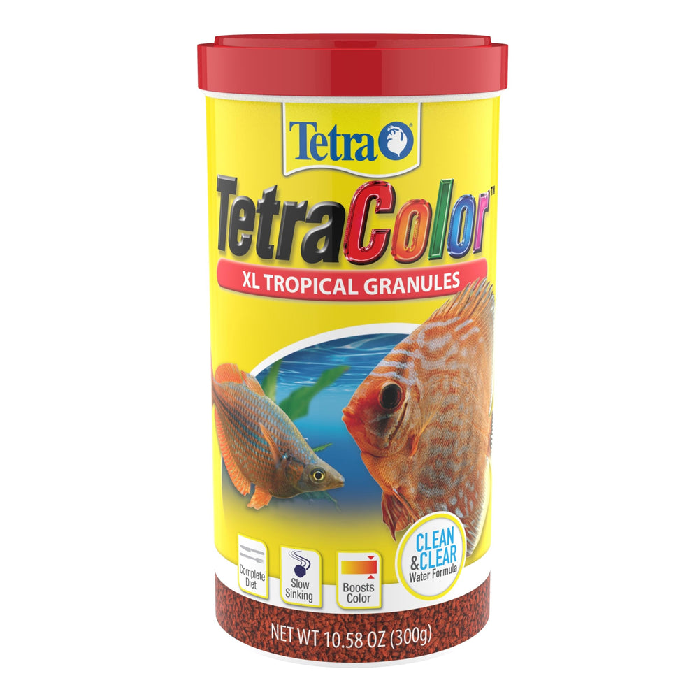 TetraColor XL granules tropicales : bouchées visibles pour nourrir des poissons tropicaux