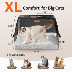 Tevila Litière inox jumbo entrée-frontale et sortie haute, flexibilité multi-chat.