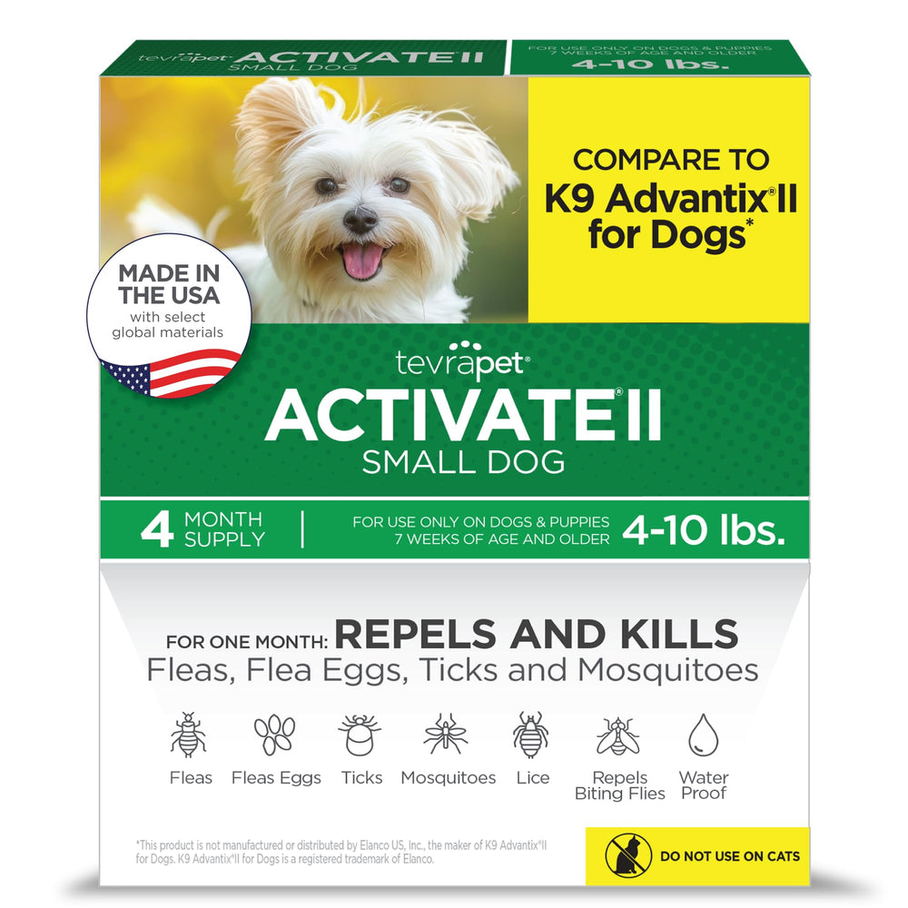Flacon-gouttes TevraPet Activate II pour chiens, protection contre puces et tiques.