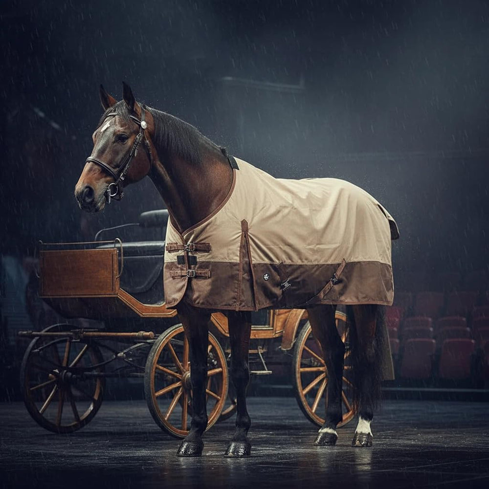 TGW RIDING couverture cheval 1200D imperméable et respirante sur le dos du cheval, idéale sous la pluie.