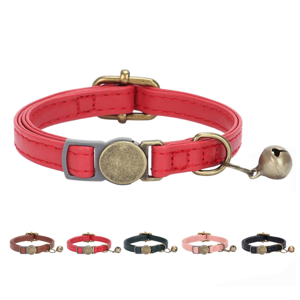 Collier THAIN en cuir avec clochette rétro, localisation facile du chat.