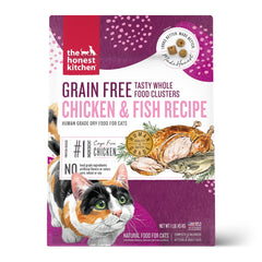 The Honest Kitchen Clusters chat poulet-poisson, sachet essai, nutrition complète et digestible.