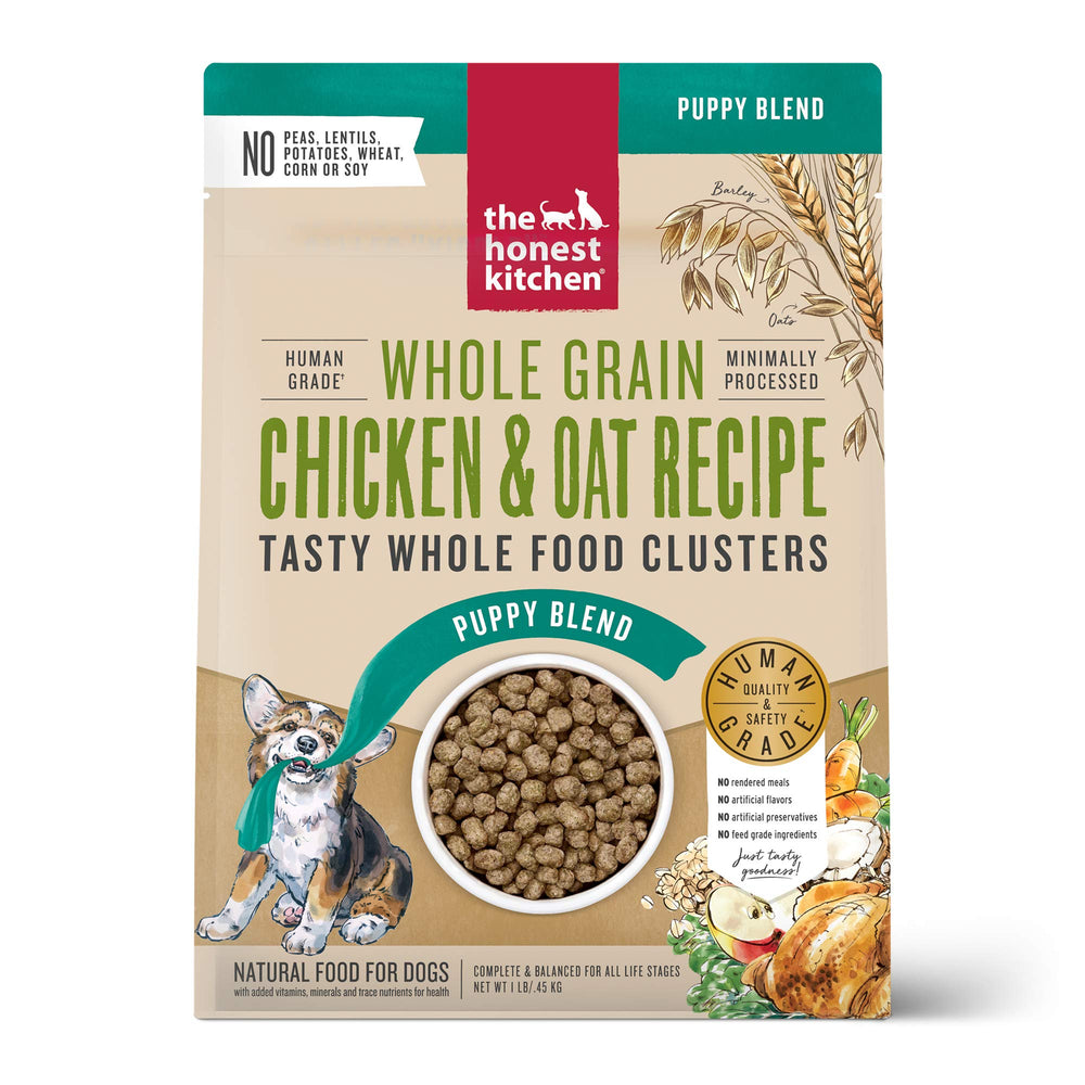 The Honest Kitchen Clusters poulet, croquettes riches en protéines pour croissance des chiots.